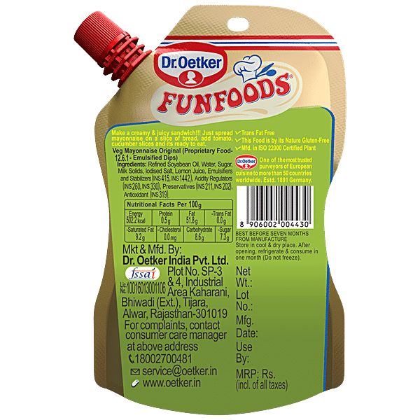 Dr. Oetker FunFoods Veg Mayonnaise - Original, 100 g - GROFOO