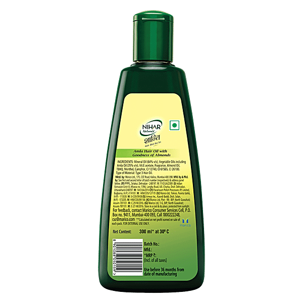 Nihar Naturals Amla & Badam Hair Oil - 3x Stronger Hair, Goodness of Almonds, 300 ml - GROFOO