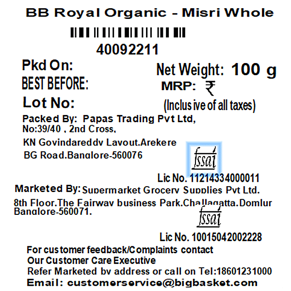 bb Royal Organic Misri - Whole, Sugar/Sakkare Candy, 100 g - GROFOO