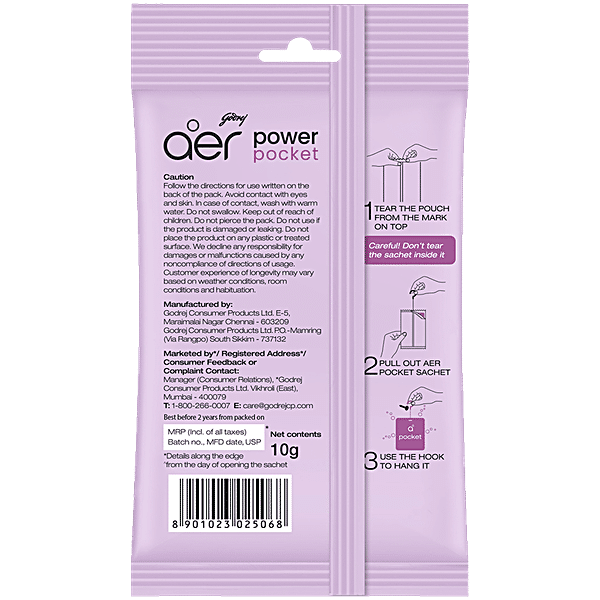 Godrej Aer Power Pocket - Long Lasting Bathroom Fragrance, Berry Rush, 10 g - GROFOO