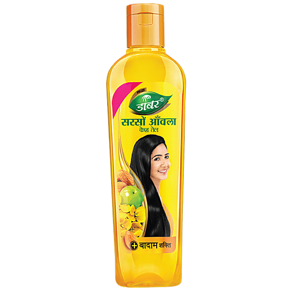 Dabur Amla Sarso Hair Oil - For Longer & Stronger Hair, 100% Natural, Enriched with Almond, 500 ml - GROFOO