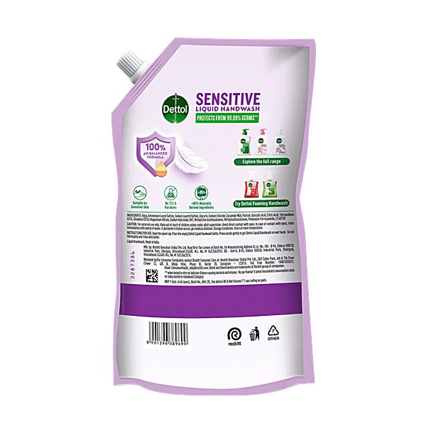 Dettol pH-Balanced Handwash - Sensitive, 10X Better Protection Against Germs, 675ml - GROFOO