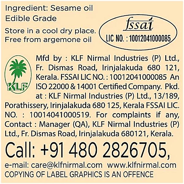 Klf  Tilnad Sesame Oil, 200 ml - GROFOO