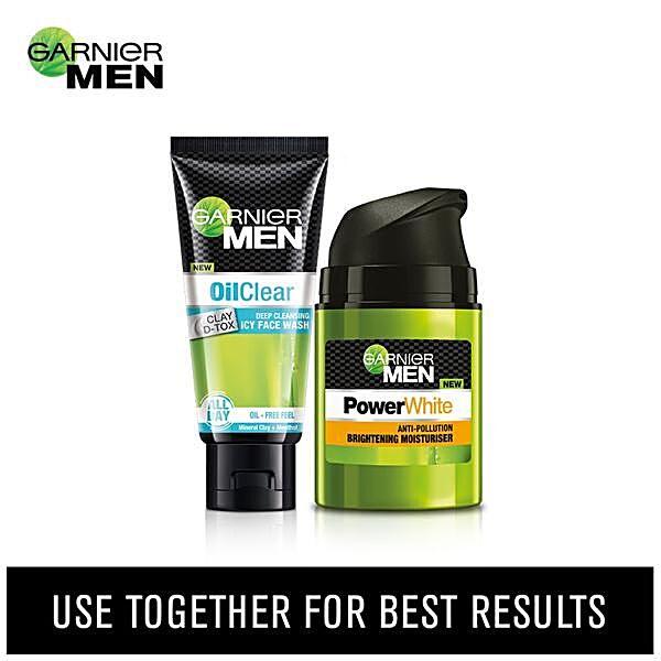 Garnier Men Oil Clear Clay D-Tox Deep Cleansing Icy Face Wash, 50 g - GROFOO