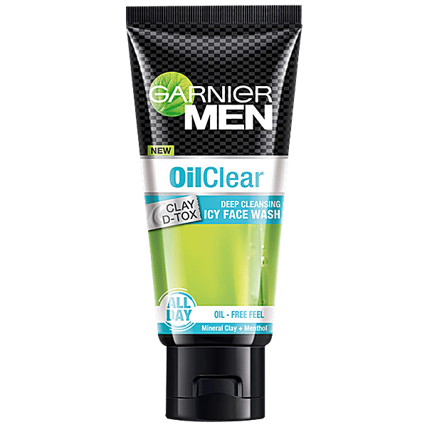 Garnier Men Oil Clear Clay D-Tox Deep Cleansing Icy Face Wash, 50 g - GROFOO