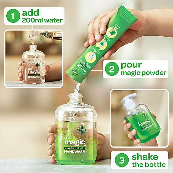 Godrej Protekt Mr.Magic Powder to Liquid Handwash - Neem & Aloe Vera, Protection Against Germs, 9 g (Empty Bottle + Refill ) - GROFOO