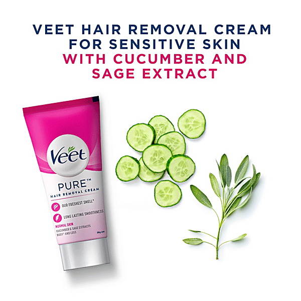 Veet Pure Hair Removal Cream - For Women, With No Ammonia Smell, Normal Skin, 30 g - GROFOO