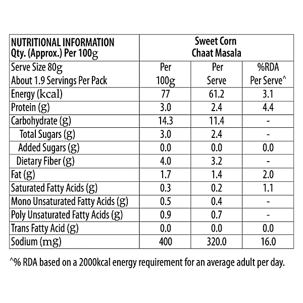 Sundrop Snacko Instant Sweet Corn - Chaat Masala Flavour, No Preservatives, 121 g - GROFOO