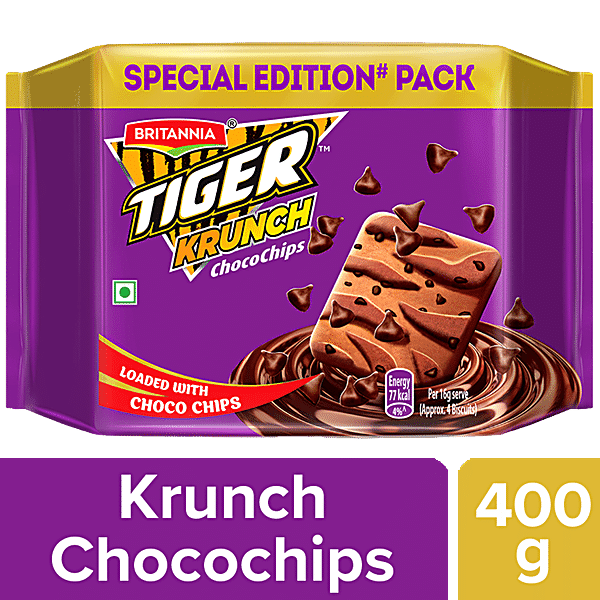 Britannia Tiger Krunch Choco Chips Biscuits, 400 g - GROFOO