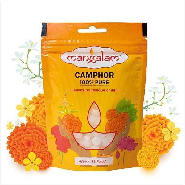 Mangalam Camphor - Small, Round, 50 g Pouch - GROFOO