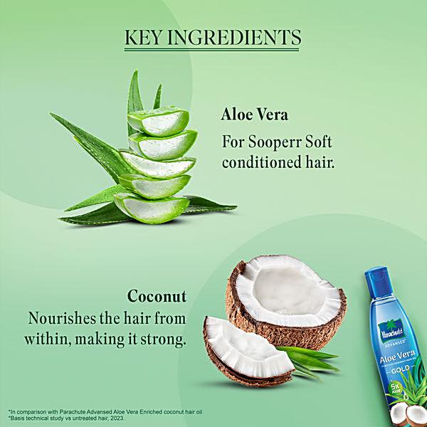 Parachute  Advansed Aloe Vera Enriched Coconut Hair Oil Gold With 5X Aloe Vera For Soft Hair, 400 ml - GROFOO