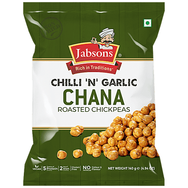 JABSONS Chilli 'N' Garlic Chana - Roasted Chickpeas, Rich In Protein & Iron, Gluten-free, 140 g - GROFOO