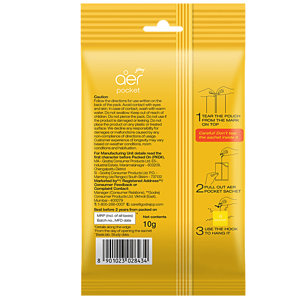 Godrej Aer Power Pocket Bathroom Fragrance - Tangy Delight With Germ Protection, Long Lasting, 10 g - GROFOO