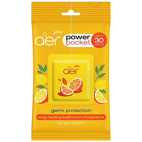 Godrej Aer Power Pocket Bathroom Fragrance - Tangy Delight With Germ Protection, Long Lasting, 10 g - GROFOO